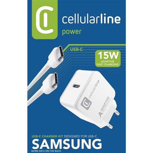 Carregador Cellularline Kit Casa Samsung USB-C 15W Branco Online now